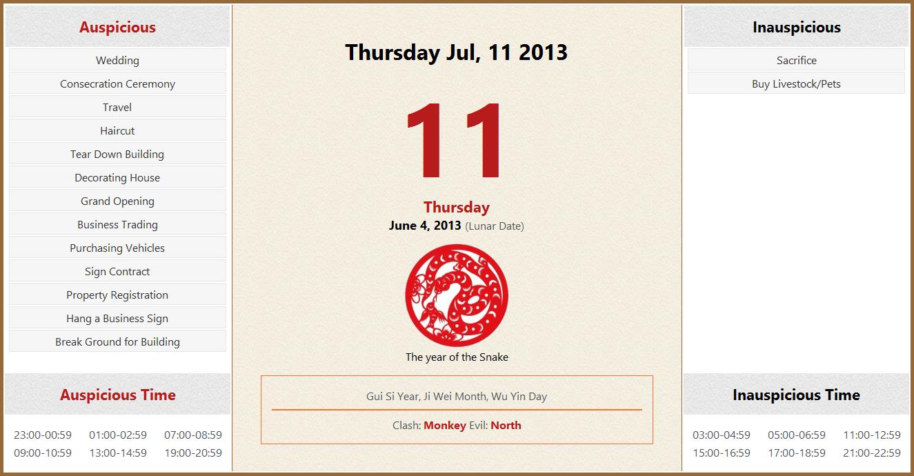 Chinese Calendar Auspicious Inauspicious