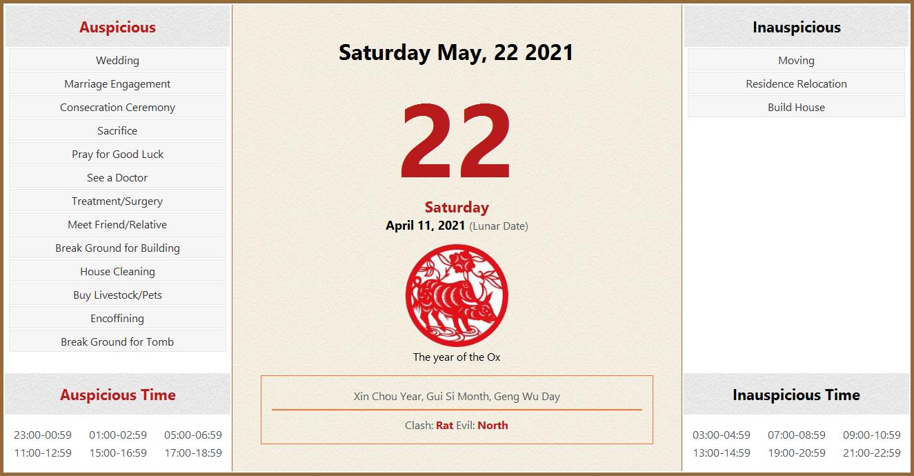 cmich calendar 2021 22 May 22 2021 Almanac Calendar Auspicious Inauspicious Events And Time Zodiac Lucky Direction cmich calendar 2021 22