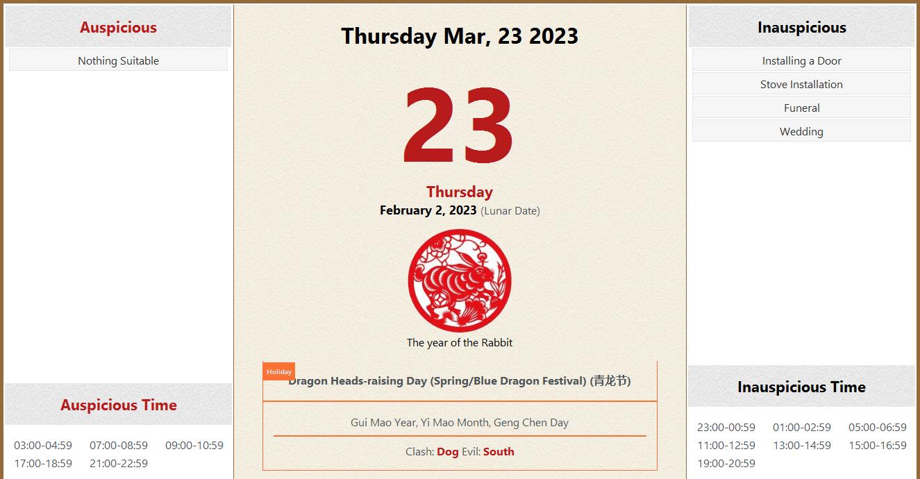 March 23 2023 Almanac Calendar Auspicious Inauspicious Events And 